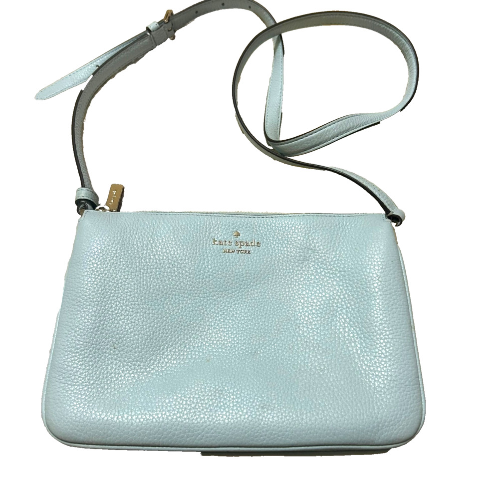 Kate Spade Leila Crossbody Bag Hazy Blue Leather Top Zip Bag Adjustable